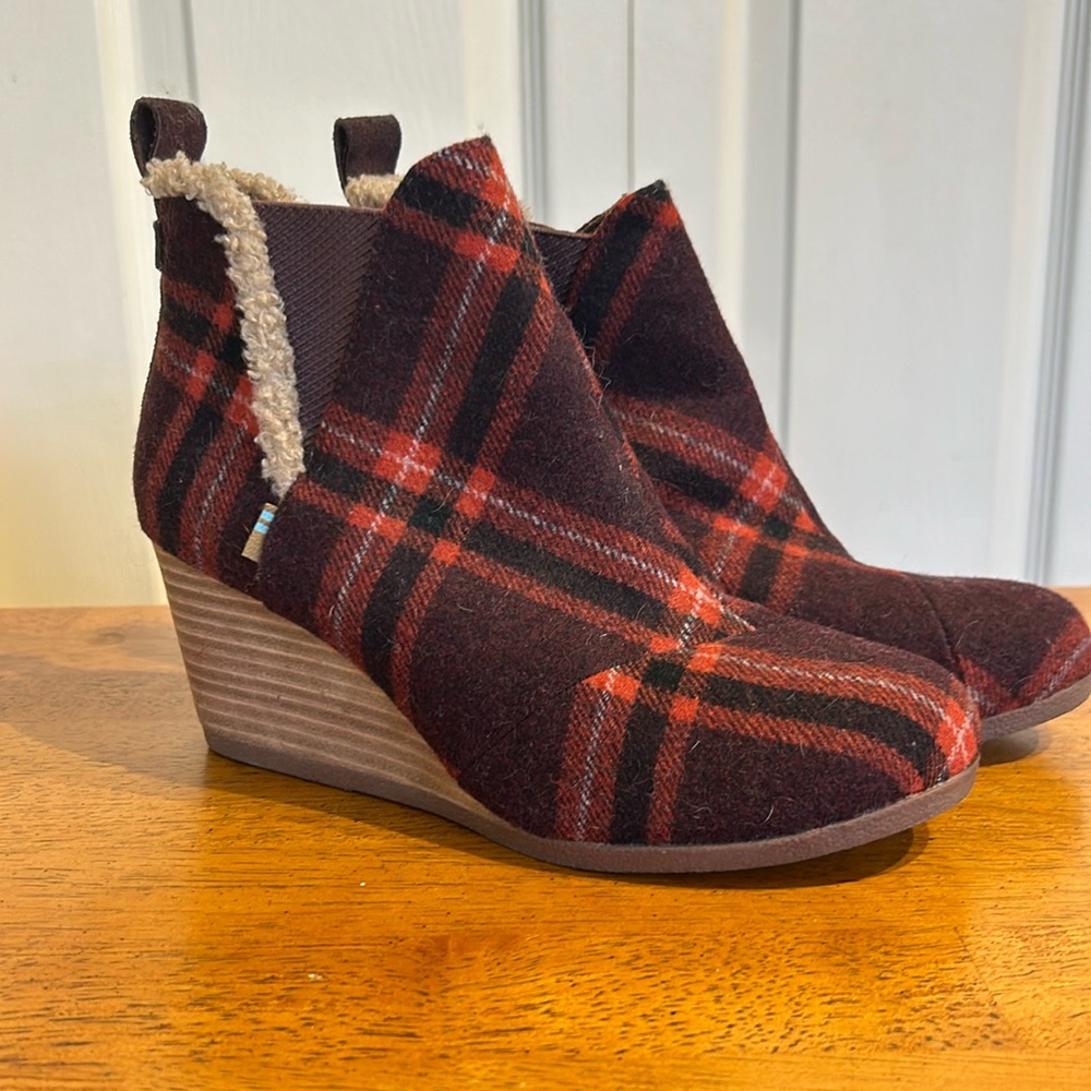 TOMS Plaid Flannel Wedge Heels